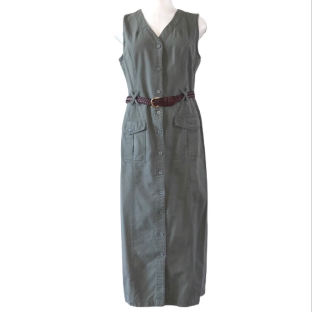 Vintage 100% Cotton Sage Green Sleeveless Dress